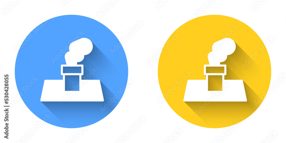 White Christmas chimney icon isolated with long shadow background. Merry Christmas and Happy New Year. Circle button. Vector White Christmas chimney icon isolated with long shadow background. Merry Christmas and Happy New Year. Circle button. Vector
