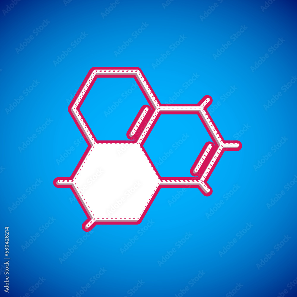 White Molecule oil icon isolated on blue background. Structure of molecules in chemistry. Vector White Molecule oil icon isolated on blue background. Structure of molecules in chemistry. Vector