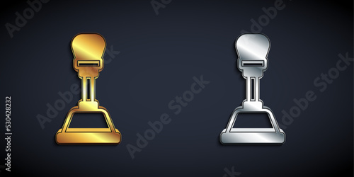 Gold and silver Gear shifter icon isolated on black background. Manual transmission icon. Long shadow style. Vector