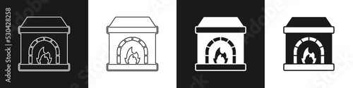 Set Blacksmith oven icon isolated on black and white background. Vector