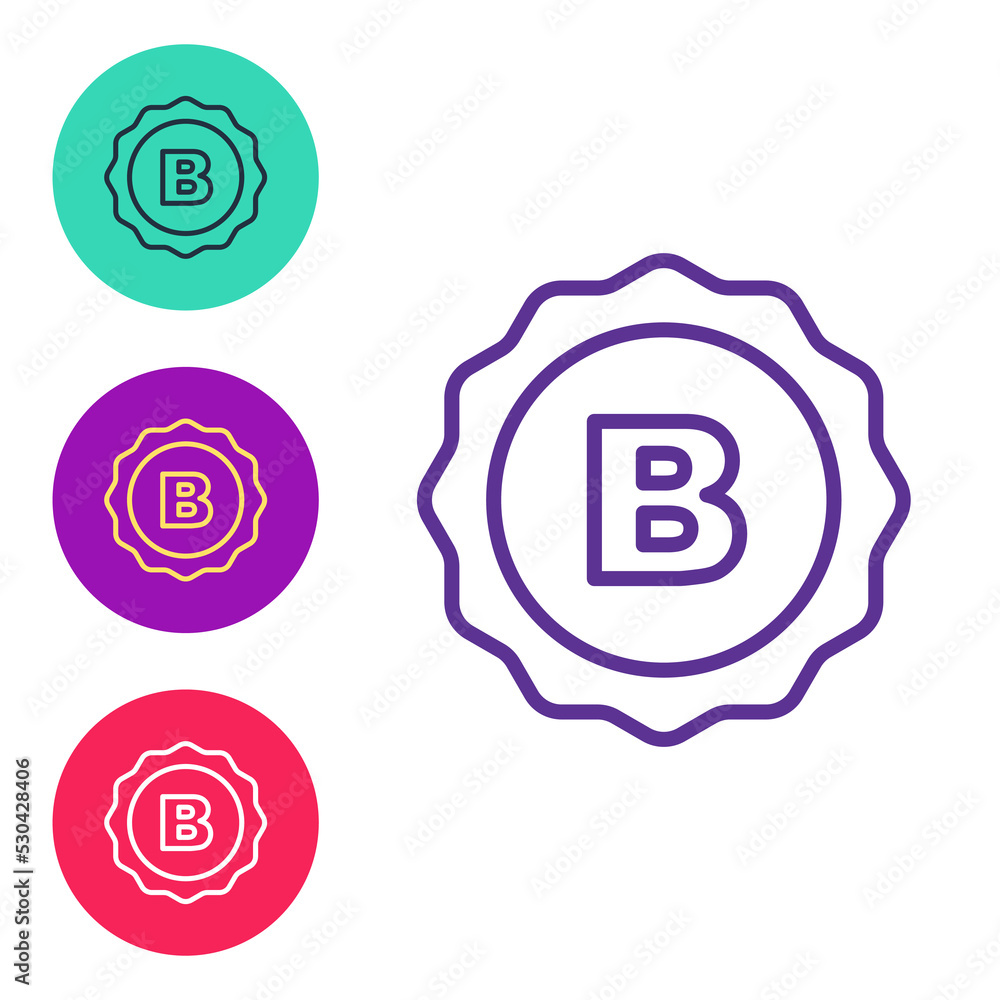 Set line Bottle cap with inscription beer icon isolated on white background. Set icons colorful. Vector Set line Bottle cap with inscription beer icon isolated on white background. Set icons colorful. Vector