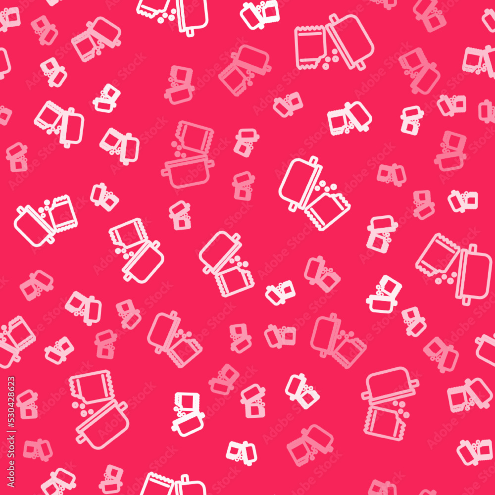 White line Cooking pot and spice icon isolated seamless pattern on red background. Boil or stew food symbol. Vector White line Cooking pot and spice icon isolated seamless pattern on red background. Boil or stew food symbol. Vector