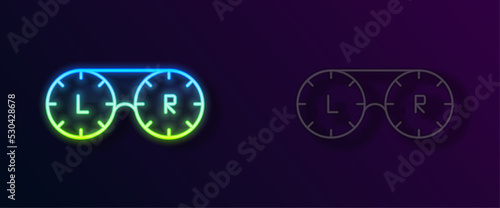 Glowing neon line Contact lens container icon isolated on black background. Eyesight care, lens hygiene container. Vector