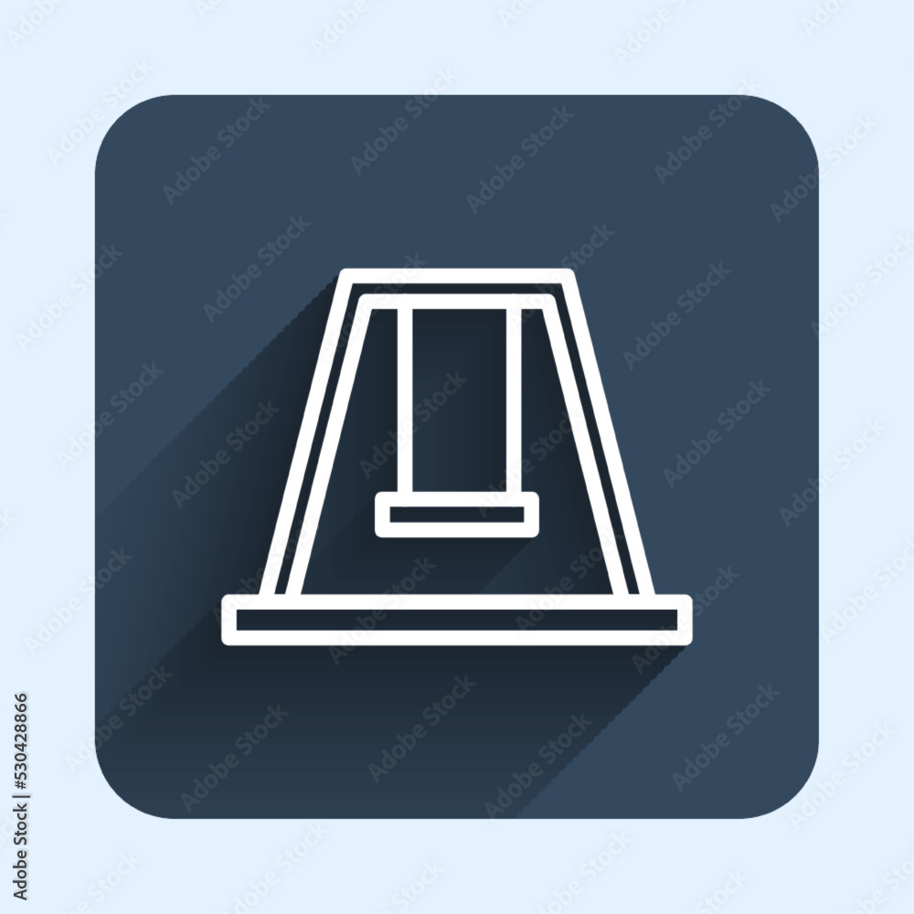 White line Swing for kids summer games on playground icon isolated with long shadow background. Outdoor entertainment equipment. Blue square button. Vector White line Swing for kids summer games on playground icon isolated with long shadow background. Outdoor entertainment equipment. Blue square button. Vector