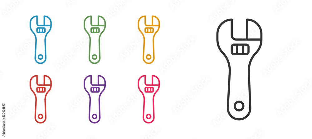 Set line Adjustable wrench icon isolated on white background. Set icons colorful. Vector Set line Adjustable wrench icon isolated on white background. Set icons colorful. Vector