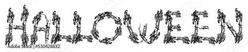 Happy Halloween vector lettering. Black letters with thorny gloomy thickets