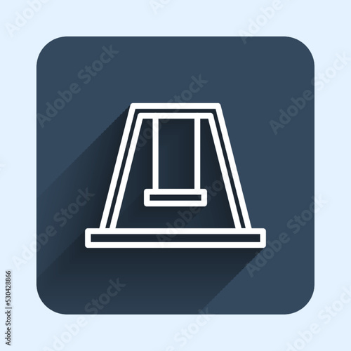 White line Swing for kids summer games on playground icon isolated with long shadow background. Outdoor entertainment equipment. Blue square button. Vector