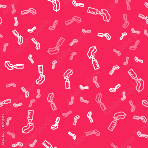 White line Lip augmentation icon isolated seamless pattern on red background. Hyaluronic acid lips injection. Contour plastic. Vector