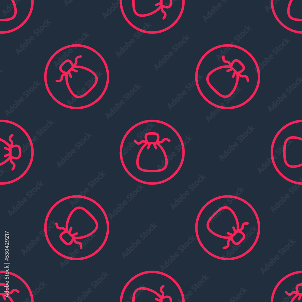 Red line Wonton icon isolated seamless pattern on black background. Chinese food. Vector Red line Wonton icon isolated seamless pattern on black background. Chinese food. Vector