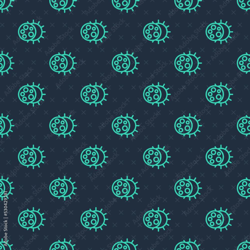 Green line Eclipse of the sun icon isolated seamless pattern on blue background. Total sonar eclipse. Vector