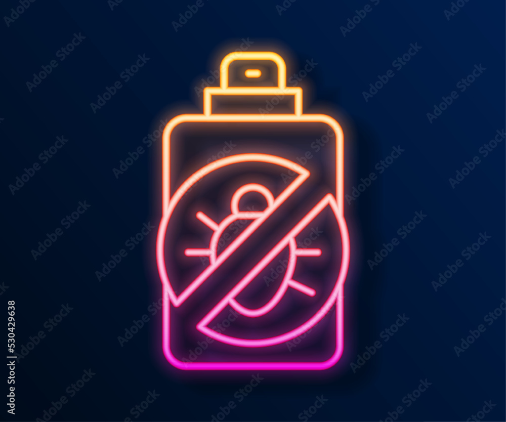 Glowing neon line Spray against insects icon isolated on black background. Vector Glowing neon line Spray against insects icon isolated on black background. Vector