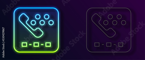 Glowing neon line Taxi call telephone service icon isolated on black background. Taxi for smartphone. Vector