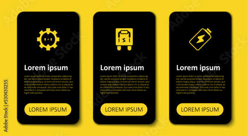 Set Battery charge, Electrical panel and outlet. Business infographic template. Vector