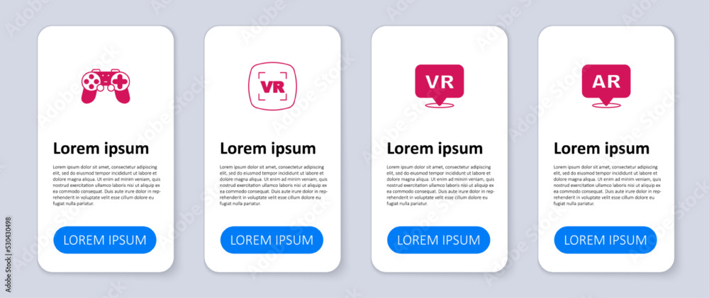 Set Augmented reality AR, Virtual, and Gamepad. Business infographic template. Vector