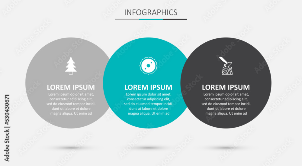 Set Circular saw blade, Tree and Wooden axe in stump. Business infographic template. Vector