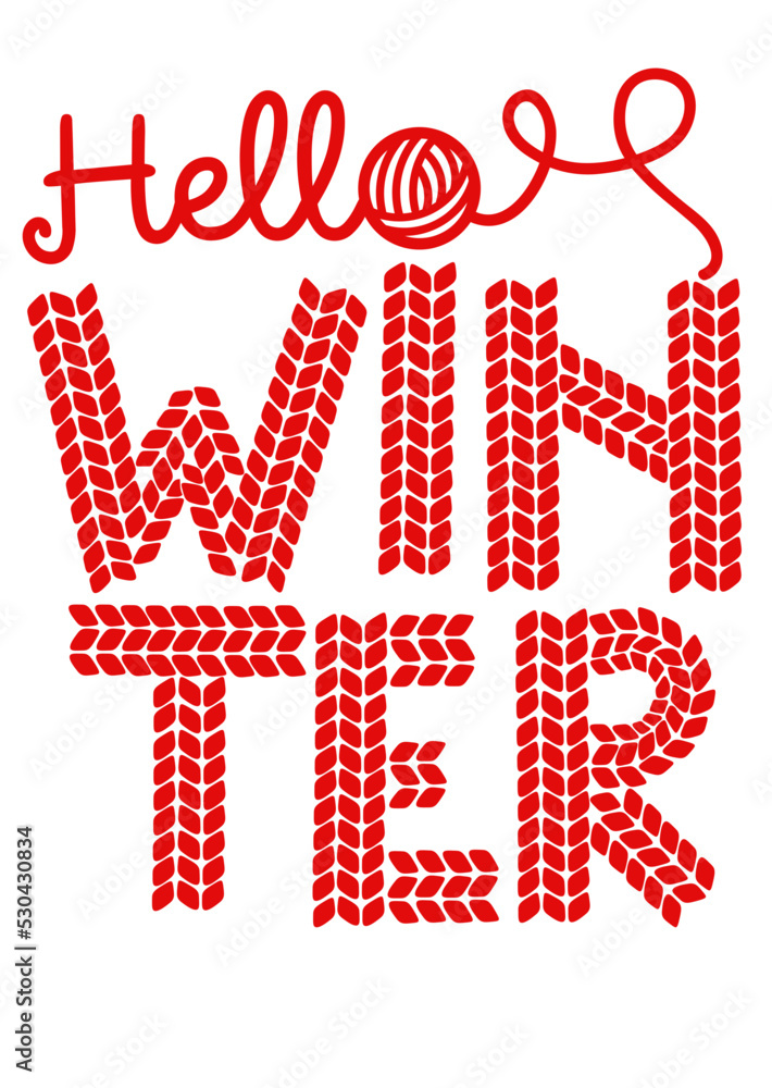 Hello winter svg. Yarn for knitting. Designer font, ball of thread art Hello winter svg. Yarn for knitting. Designer font, ball of thread art