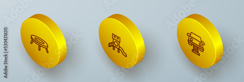 Set Isometric line Jumping trampoline, Slide playground and Swing car icon. Vector