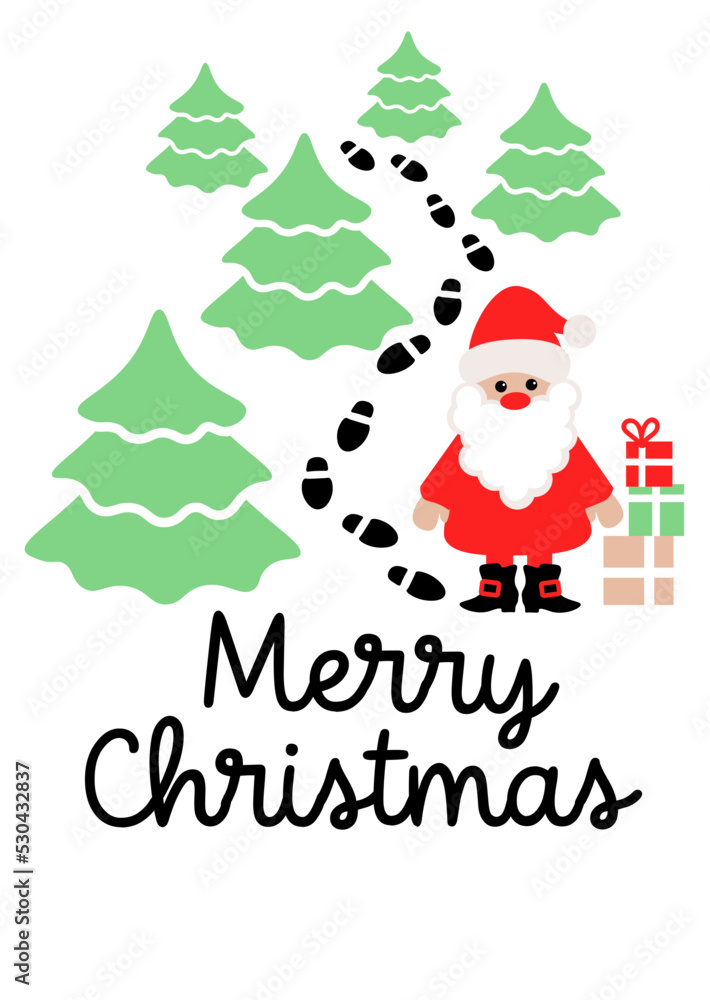Naklejka premium Merry Christmas sign vector file. Santa Claus, forest, gifts clipart