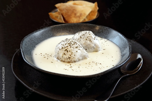 Kibe Labanie, classic Arabic dish where the kibe is cooked in curd