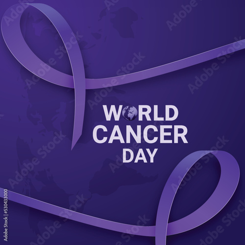 World cancer day purple ribbon concept poster design