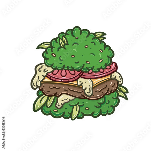 Cartoon Mascot of Weed Bud Burger Logo.