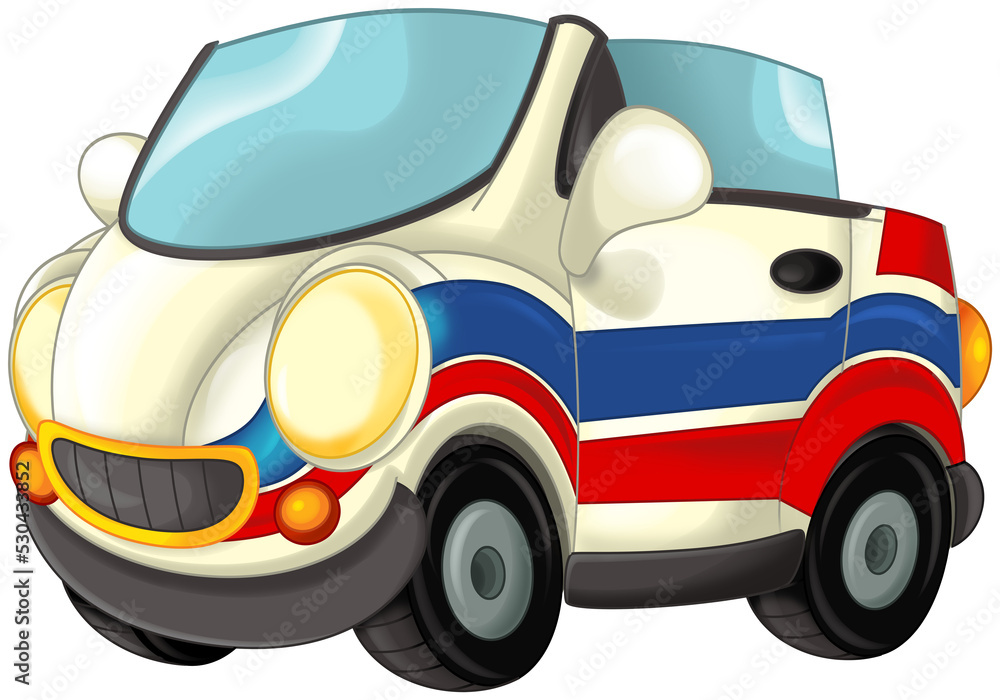 cartoon scene with funny looking ambulance truck illustration for children cartoon scene with funny looking ambulance truck illustration for children