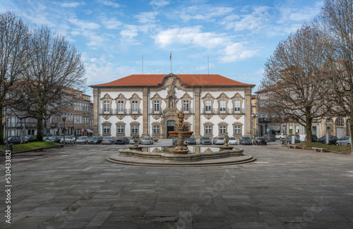 Braga City Hall (Paços do Concelho) and Pelican Fountain - Braga, Portugal © diegograndi