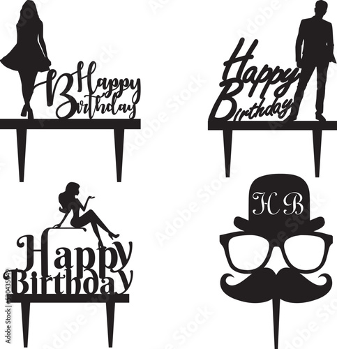 Silhouettes topper Happy birthday woman, girl, man, boy.
