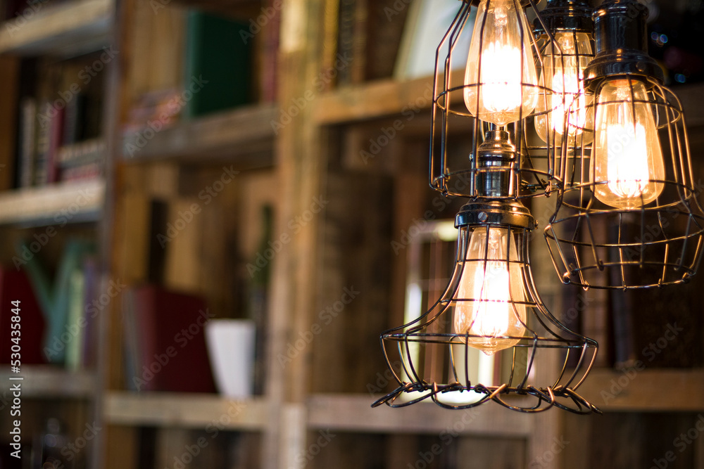 Rustic lamp cluster in nice place with selective focus