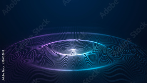 Futuristic dark background. The wave effect of digital particles. Big data. Illustration of technologies and artificial intelligence. The effect of particle oscillation. 3D rendering.