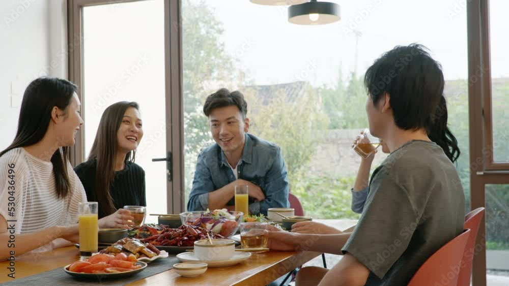Young friends dining together at home,4K Young friends dining together at home,4K