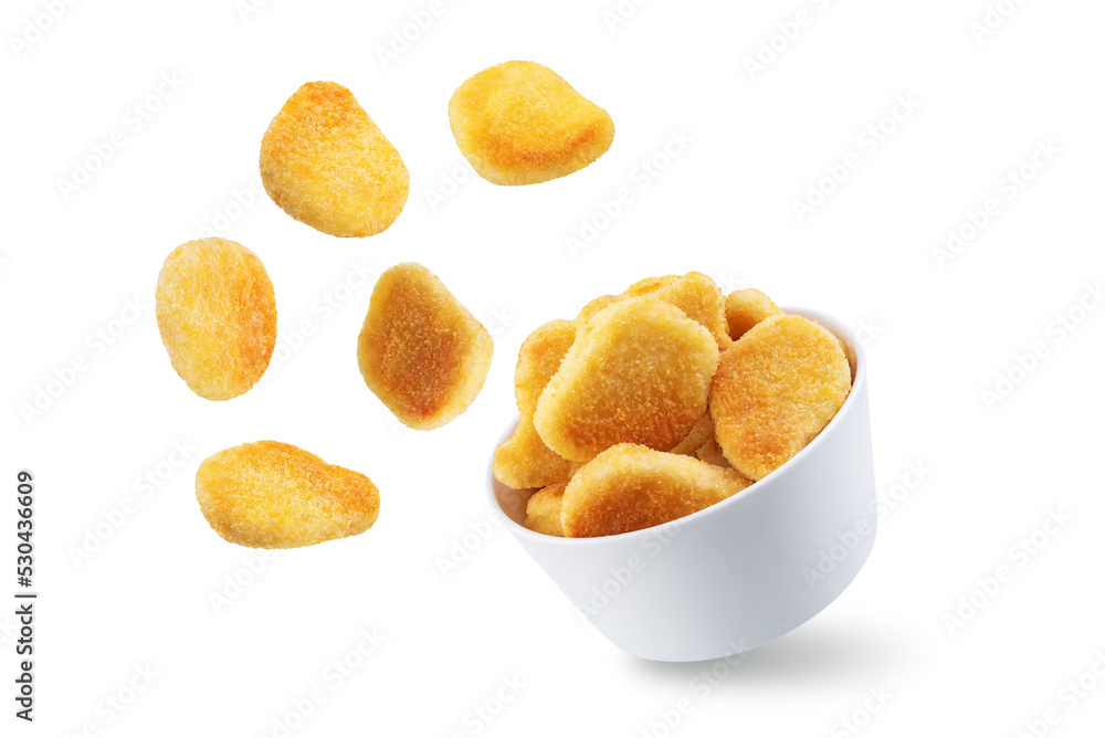 Fresh prepared nuggets on a white isolated background Fresh prepared nuggets on a white isolated background