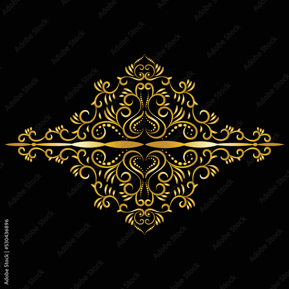 Decorative frame Elegant vector element for design in Eastern style, place for text. Beautiful floral golden border. Lace illustration for invitations, greeting cards and T Shirt design.