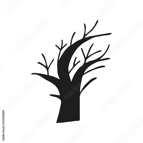 Halloween 2022 - October 31. A traditional holiday, the eve of All Saints Day, All Hallows Eve. Trick or treat. Vector illustration in hand-drawn doodle style. A scary creepy tree.