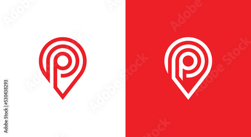 Initial Letter P Pin Location Logo Concept symbol sign icon Element Design Line Art Style. Pinpoint, Locate, Place, Marker Logotype. Vector illustration template