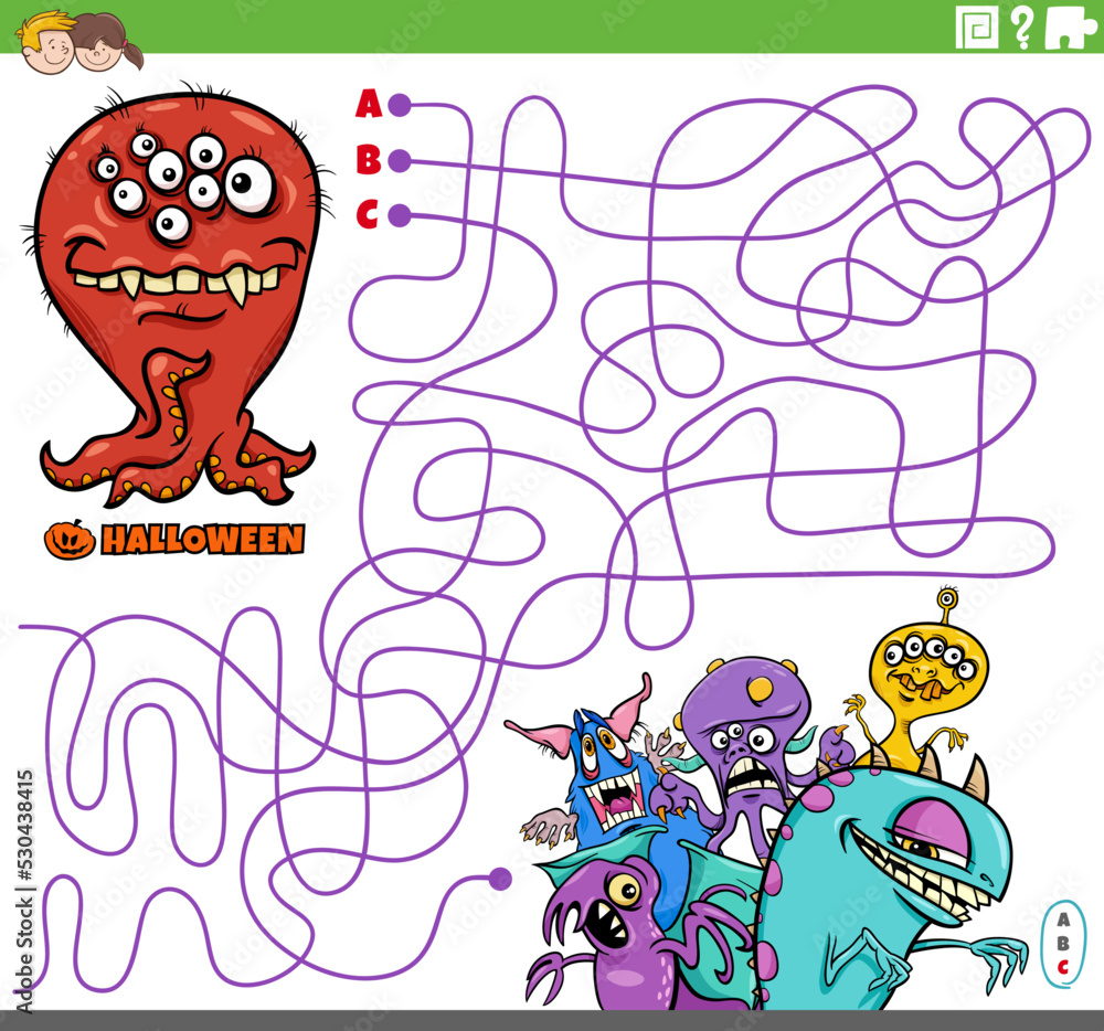 Obraz premium maze with cartoon monsters on Halloween time