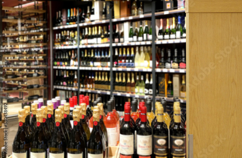 alcohol (wine, champagne, liquor, whiskey) on store shelves