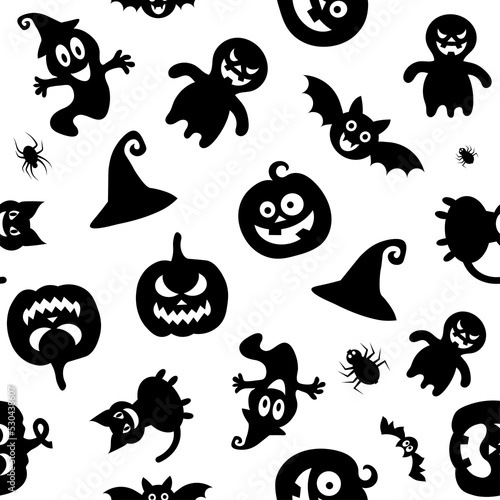 Seamless vector pattern for Halloween design. Halloween symbols: ghost, spider in cartoon style.