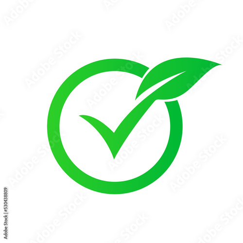 Check leaf logo vegetarian quality ecology vegan green eco element organic symbol. Vector illustration