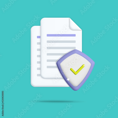 3d vector secure protected document stack of paper sheets icon design