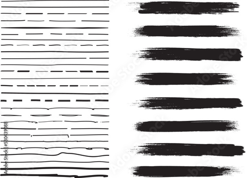 Black brush stroke set isolated on background. Collection of trendy brush stroke vector for grey ink paint, grunge backdrop, dirt banner, watercolor design and dirty texture. Brush stroke vector