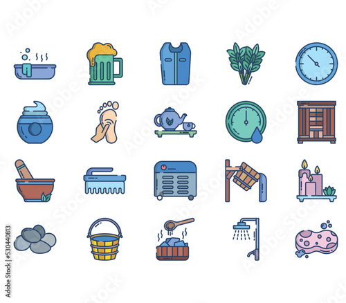 Sauna and spa, relaxation illustration set