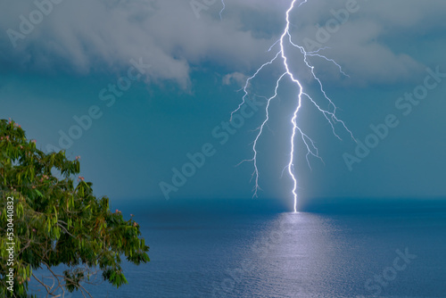 Lightning portrait over the sea in Lesvos, Greece. Full Power