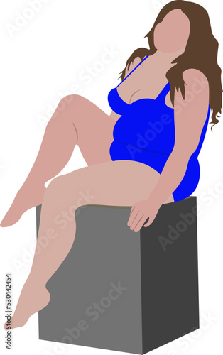 moda. mujer gorda posando sentada en traje de baño. fondo transparente