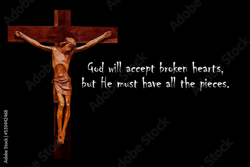 Crucifixion of Christ made of polygonal on a black background. Religious themes. photo