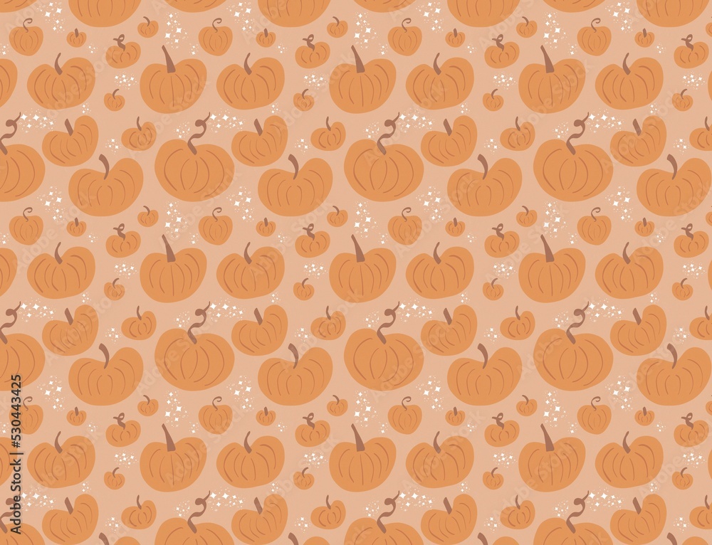 Orange pumpkins, Autumn pattern, cute, cozy Illustration on a gentle, pastel background Orange pumpkins, Autumn pattern, cute, cozy Illustration on a gentle, pastel background
