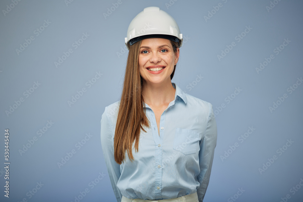 Woman architect in safety helmet Isolated female portrait. Woman architect in safety helmet Isolated female portrait.