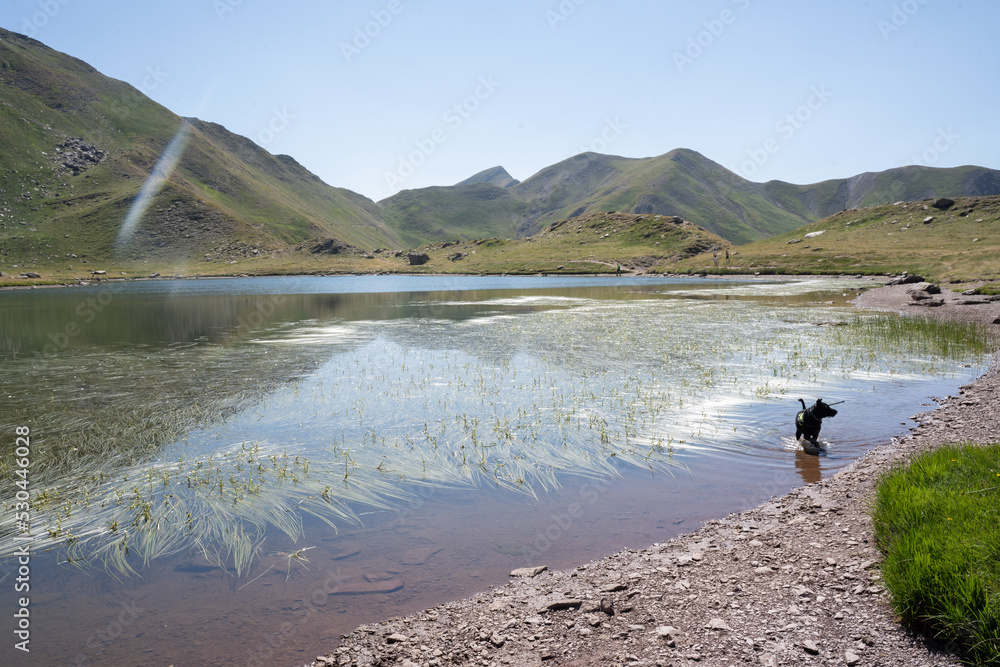 landscape view of a mountain lake in the pyrenees