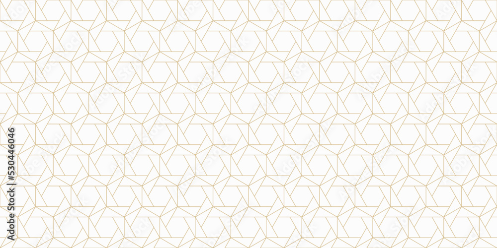 Luxury vector abstract geometric seamless pattern. Golden line texture with hexagons, triangles, grid, lattice. White and gold ornament. Simple minimal background. Elegant repeat decorative geo design Luxury vector abstract geometric seamless pattern. Golden line texture with hexagons, triangles, grid, lattice. White and gold ornament. Simple minimal background. Elegant repeat decorative geo design