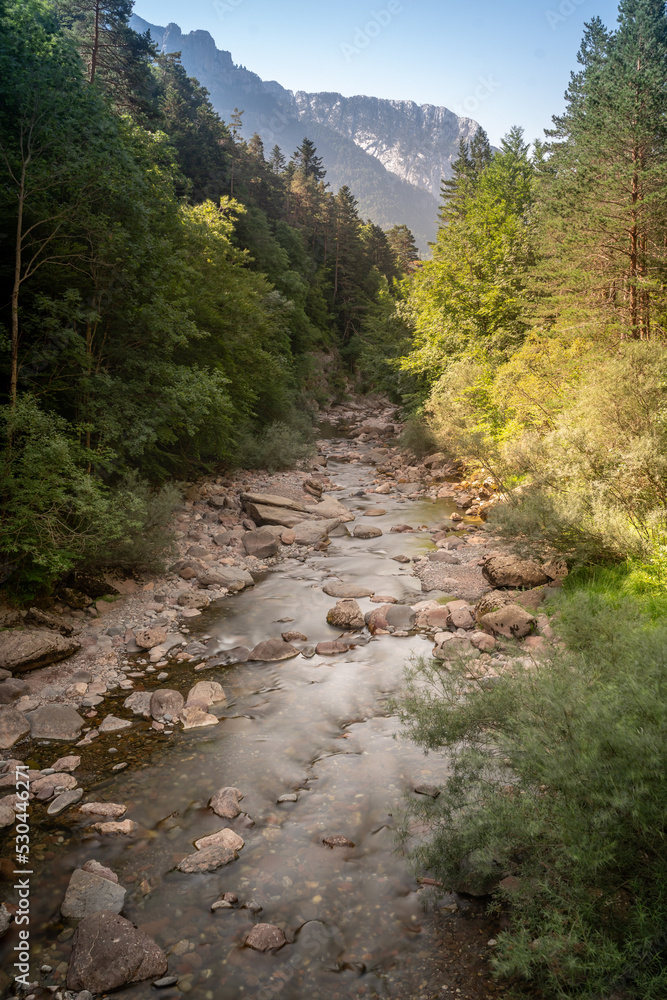 landscape view of a river in the mountains of the pyrenees